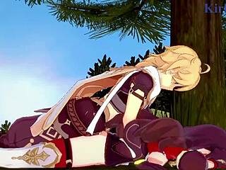 Amber and Fischl in Wild Genshin Impact Hentai Action!