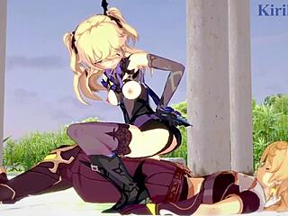 Amber and Fischl in Wild Genshin Impact Hentai Action!