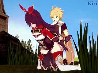 Amber and Fischl in Wild Genshin Impact Hentai Action!