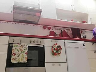 Stepmother secretly watches stepson in the kitchen