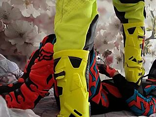 Motocross rider feels thrill of boots treading in gay competition