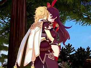 Amber and Fischl in Wild Genshin Impact Hentai Action!