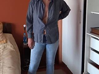 Beautiful housewife in lingerie, solo play on hidden camera