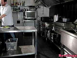 A European woman gets anal creampie in a restaurant kitchen
