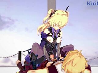 Amber and Fischl in Wild Genshin Impact Hentai Action!