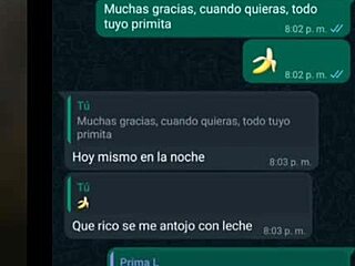 whatsapp with my cousin, she gets hot and we end up in my room