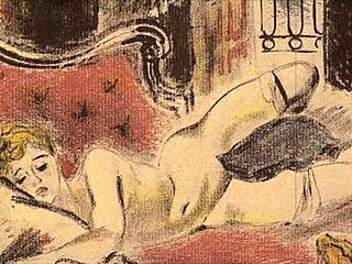 Vintage Erotic Illustration with Retro Hentai Anime Style Details