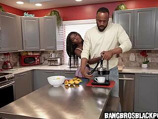 The petite girl craves her stepdad's big cock in this black porn scene.