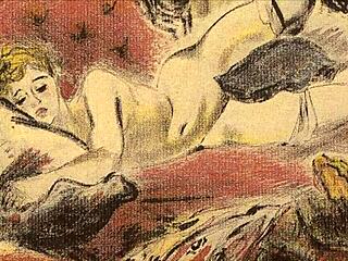 Vintage Erotic Illustration with Retro Hentai Anime Style Details