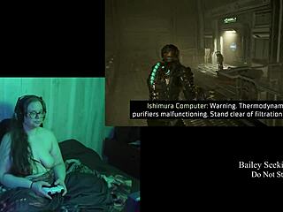 Big tits bouncing and jiggling while playing video game naked