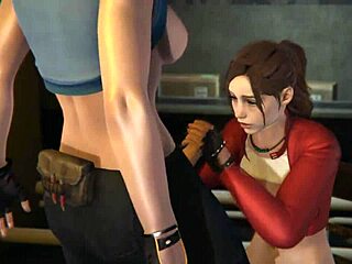 Futa Resident Evil: Claire gets creampied by Jill in 3D