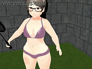 plump asian girl plays tennis in kyo animation with big tits