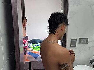 Skinny MILF stepmom craves gay experience with big cock