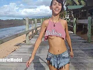 Public armpit and hairy boobs bounce in this video
