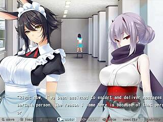 Maid's big tits and milk fetish in anime game