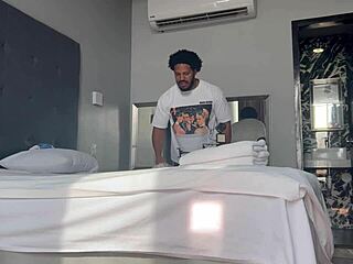 In luxury hotel, guy bends over teen college student, deepthroats monster cock, doggystyle fucks to creampie and cum in mouth