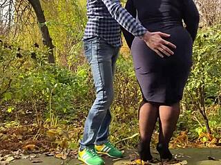 A curvaceous mother-in-law wears stockings for me