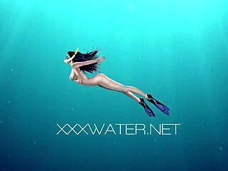 Naked petite brunette masturbates by pool