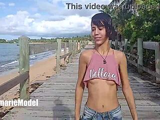 Public armpit and hairy boobs bounce in this video
