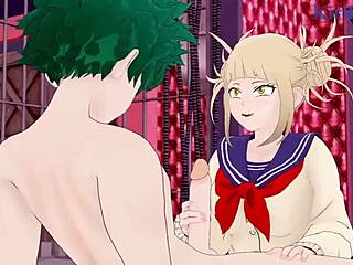 Intense threesome with Himiko, Momo, and Izuku in a hentai cartoon