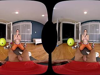 VR experience of naughty America’s athletic babe in the gym