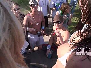 Spring break whip cream contest turns into wild tit licking action! 😜