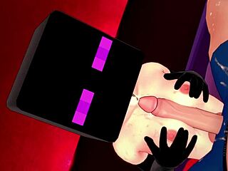 Hot girlfriend in red socks and Enderman mask awaits