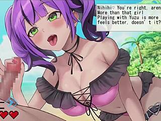 Paizuri and titty fuck action in an animated beach movie