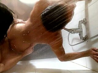 A big cock gets a hot shower with cum in mouth and doggystyle action