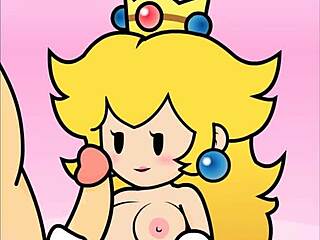 Adult cartoon with a paper peach hand job scene