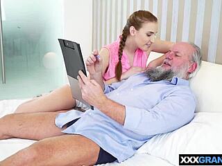 Petite teen Lulu Love giving a hardcore blowjob to a grandfather