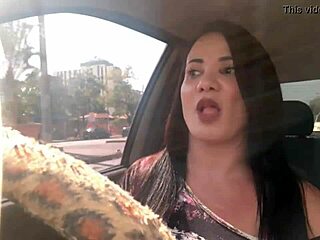 brunette latina bends over for big cock in doggy. french guy gets ass as birthday gift.