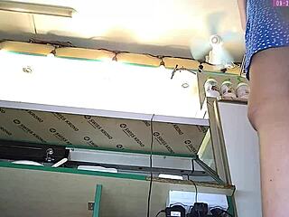 Sexy Blonde Girl Flashes Thong Under Skirt At Work For Hidden Camera