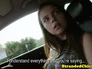 Hey, wanna see this hitchhiking brunette flash her hot tits outdoors?