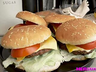 Old grandpa Tommy Gunn struggles with swollen cock, but Mae Milano lends a hand