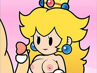 Adult cartoon with a paper peach hand job scene