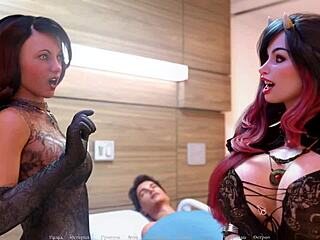 3D cartoon with big tits and cowgirl riding: cunilingus and facial