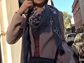 Skinny teen Ashley gets off in public street casting