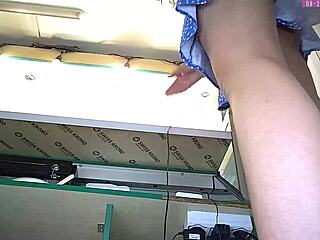 Sexy Blonde Girl Flashes Thong Under Skirt At Work For Hidden Camera