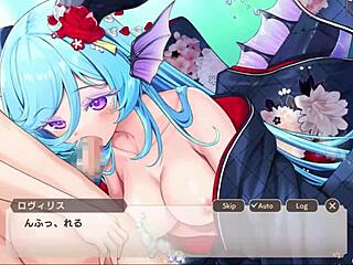 i love watching this monster girl give a blowjob with her tongue, sucking that huge cock in hentai anime