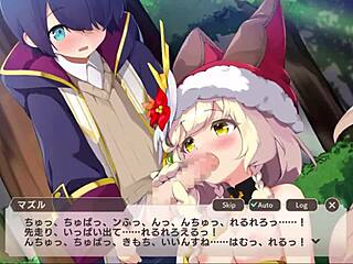 i love watching this monster girl give a blowjob with her tongue, sucking that huge cock in hentai anime