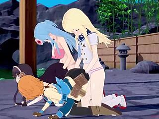futurari aqua ateno bangs yor forger in wild cosplay foursome orgy
