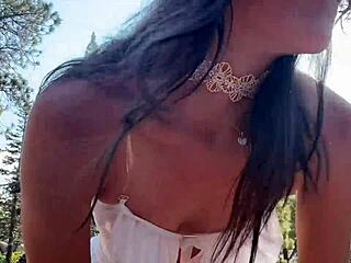 bunny sucks my cock in the woods then gets fucked by her friend