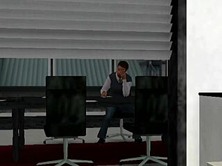 qwert office fantasy with redhead boss in glasses uniform