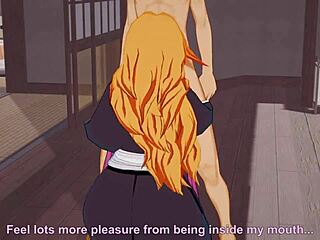 Rangiku Matsumoto's huge tits feature in an anime game cartoon adventure