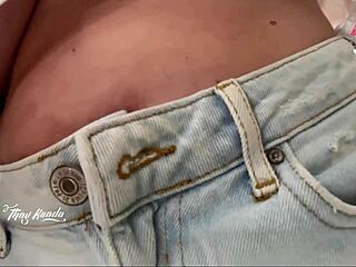 Hot wife flashing big tits while shopping outdoors