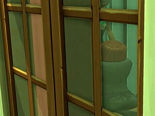 Bartender sucks prince's cock in restroom voyeur scene