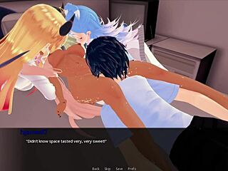 Interracial threesome with big tits in 3D cartoon porn