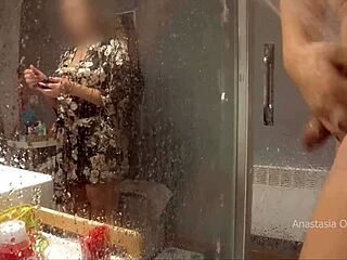Stepmother caught him jerking off in the bathroom outdoors