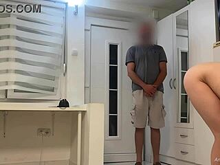 Naked wife meets delivery guy who stays for action